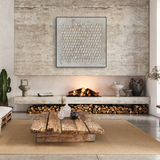 Whispered Symmetry White Minimalist Textured Painting #RBH6