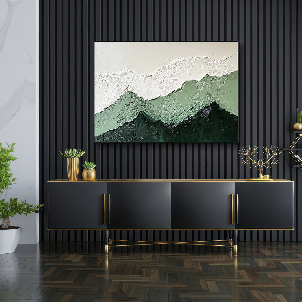 Arteleer|Green Mountain Textured Abstract Painting | Modern Nature