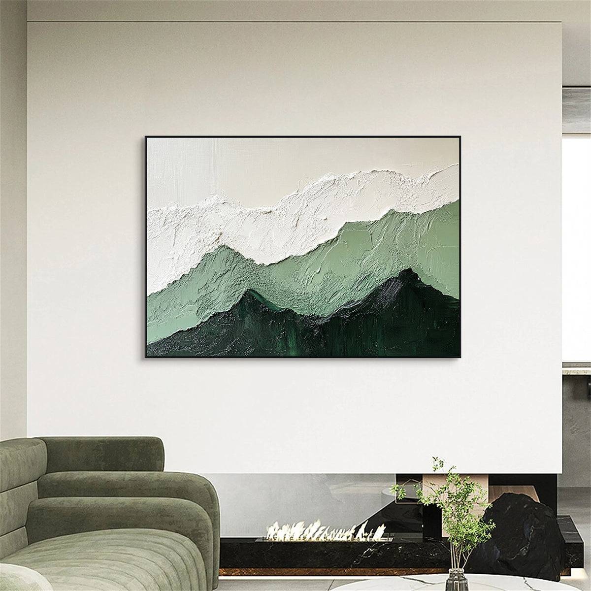【処分特価】Richard Taubenek/リチャードタウベネク/油彩画/風景 Arteleer|Green Mountain Textured Abstract Painting | Modern Nature