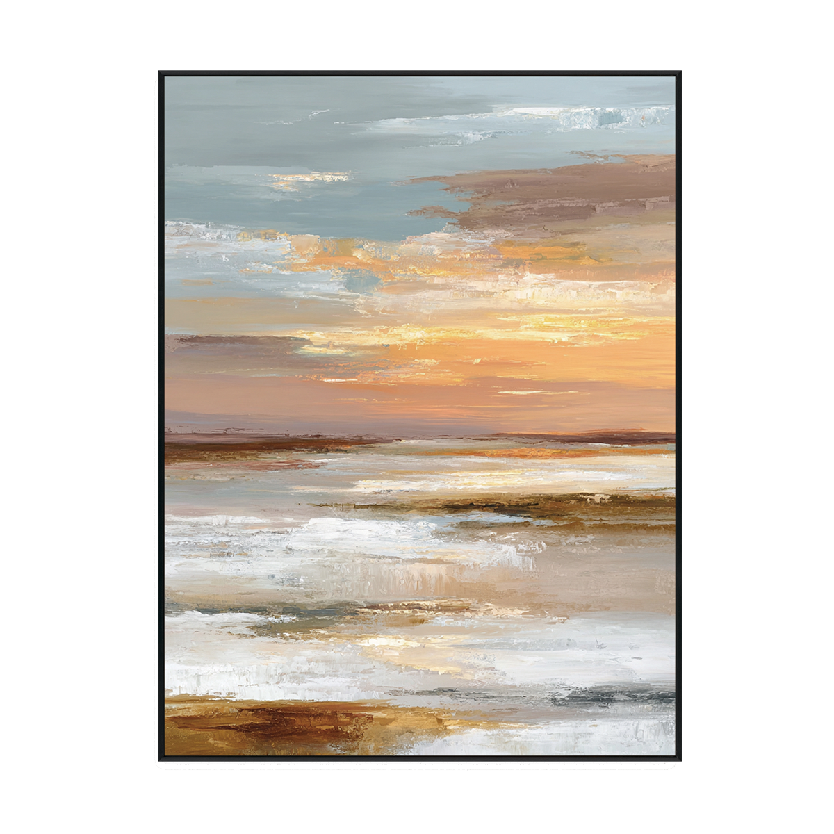 Golden Horizon Abstract Sunset Landscape Painting #RFX4