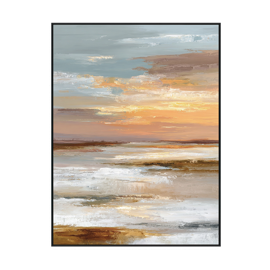 Golden Horizon Abstract Sunset Landscape Painting #RFX4