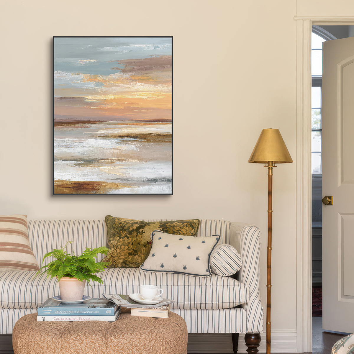 Golden Horizon Abstract Sunset Landscape Painting #RFX4