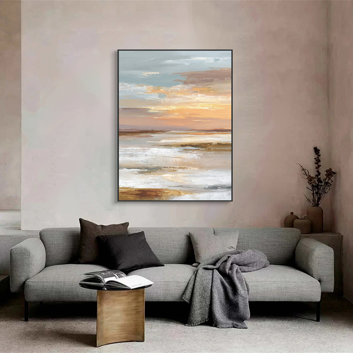 Golden Horizon Abstract Sunset Landscape Painting #RFX4