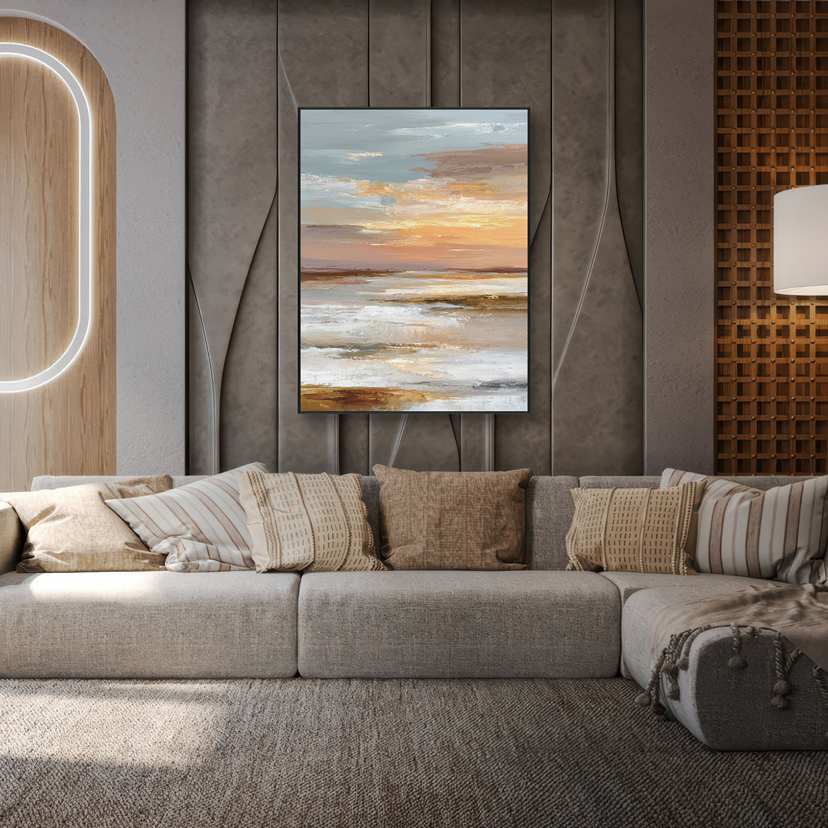 Golden Horizon Abstract Sunset Landscape Painting #RFX4