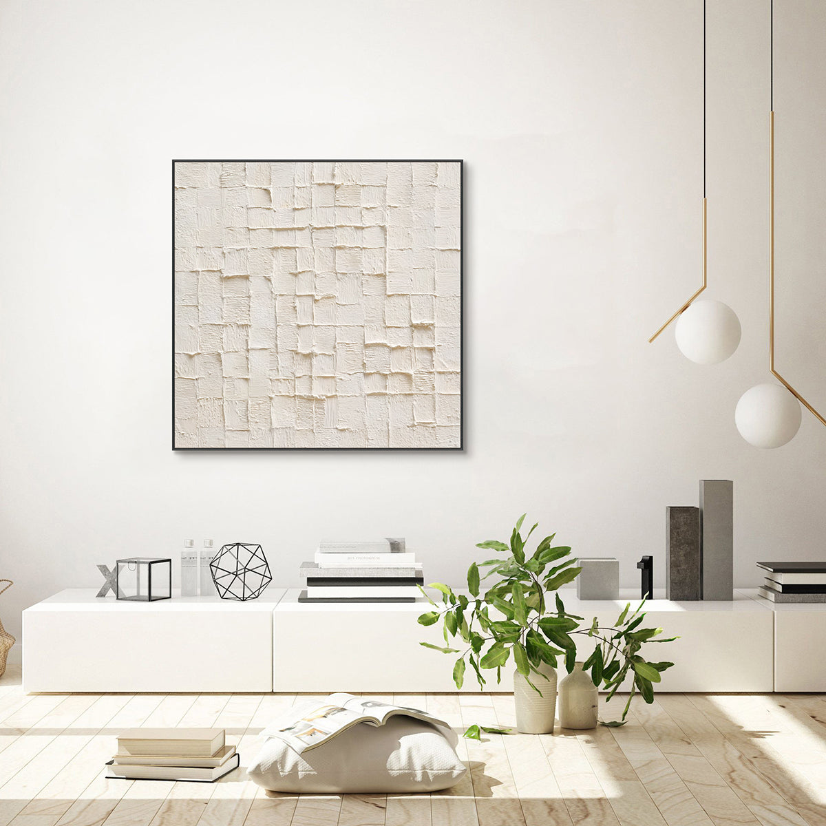 Whisper Grid White Textured Abstract Painting RGH-5