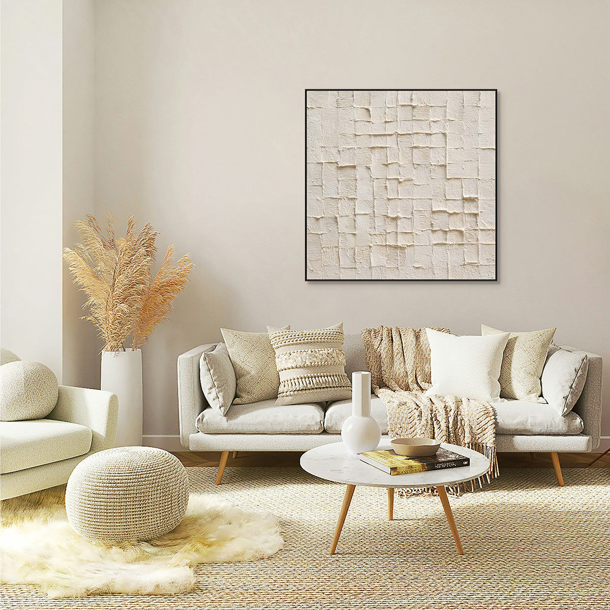 Whisper Grid White Textured Abstract Painting RGH-5
