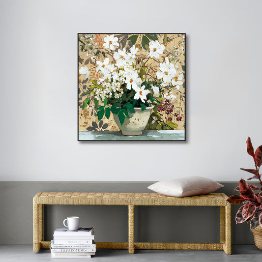 Whispering Petals White Floral Still Life Painting #RGK1448