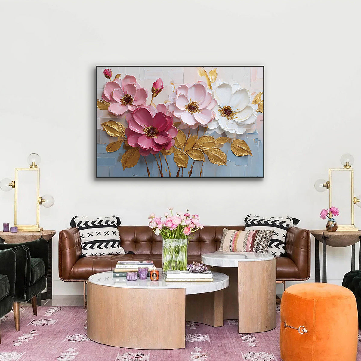 Blush Harmony Textured Floral Painting #RIH3