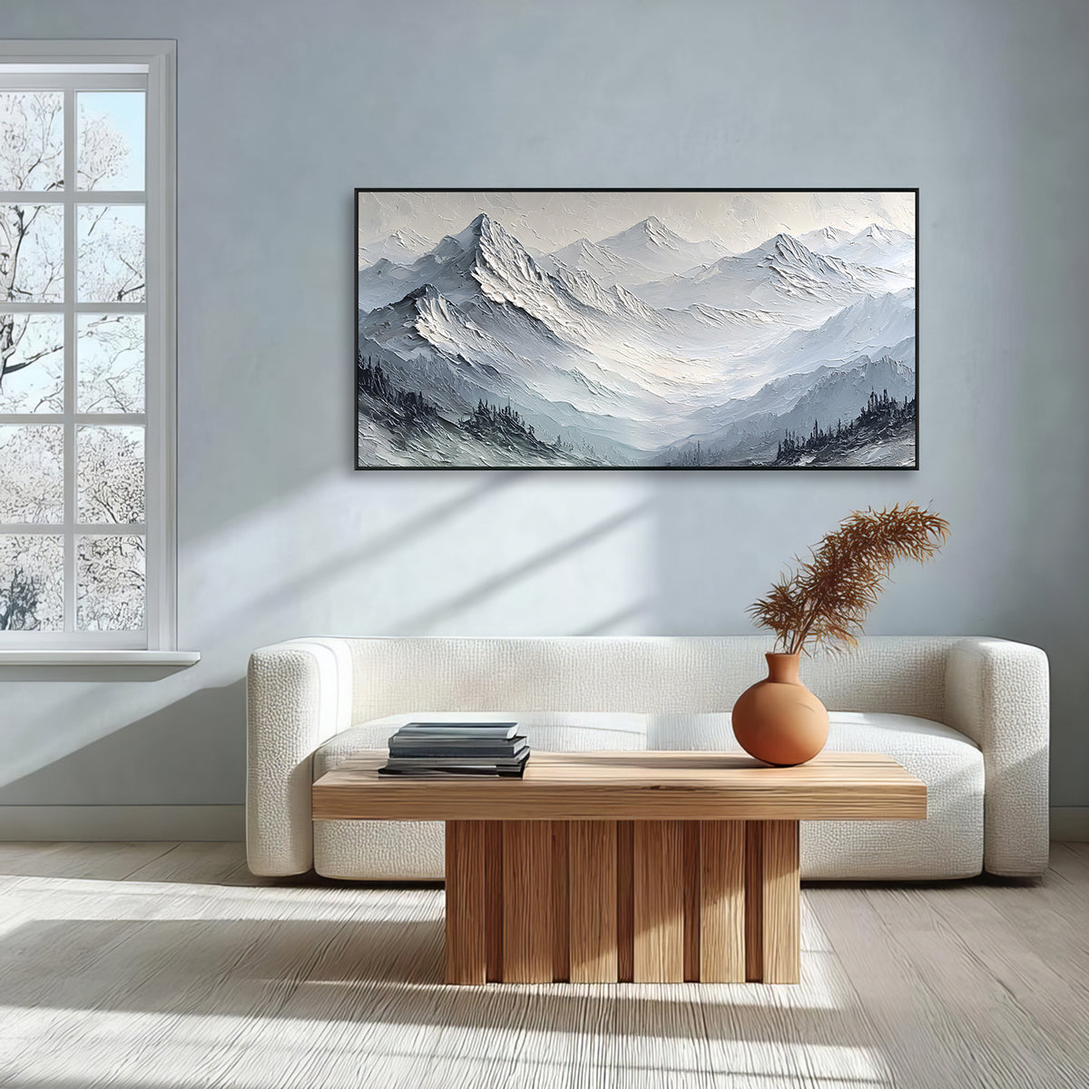 Silent Peaks Textured Mountain Painting #RIK1 (105)