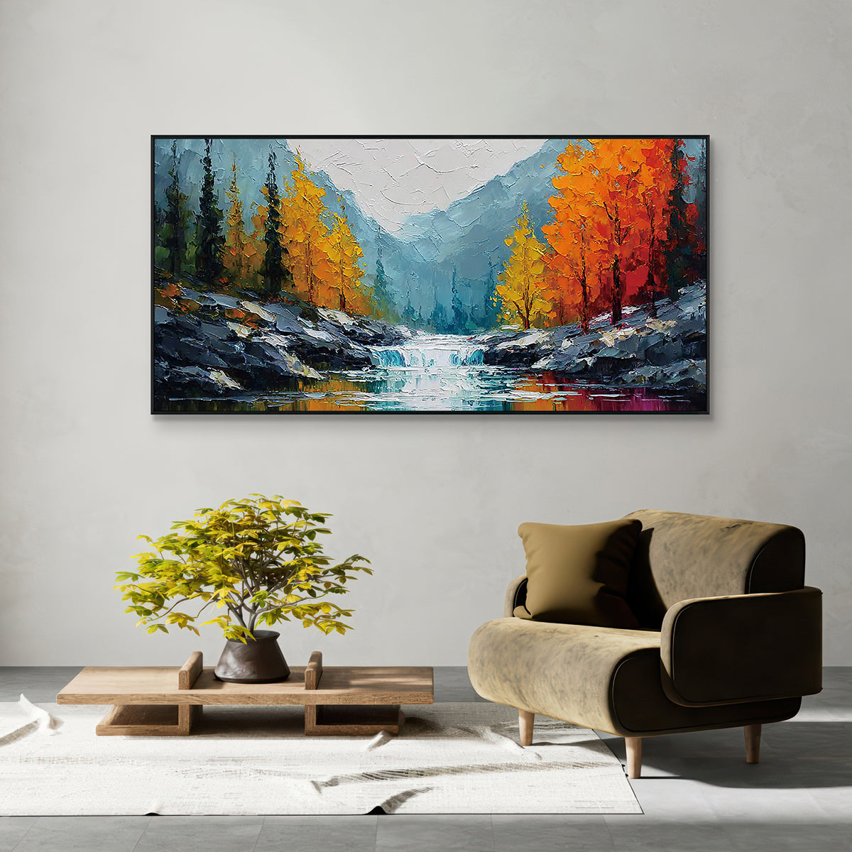 Autumn Cascade Textured Landscape Painting #RIK1 (241)