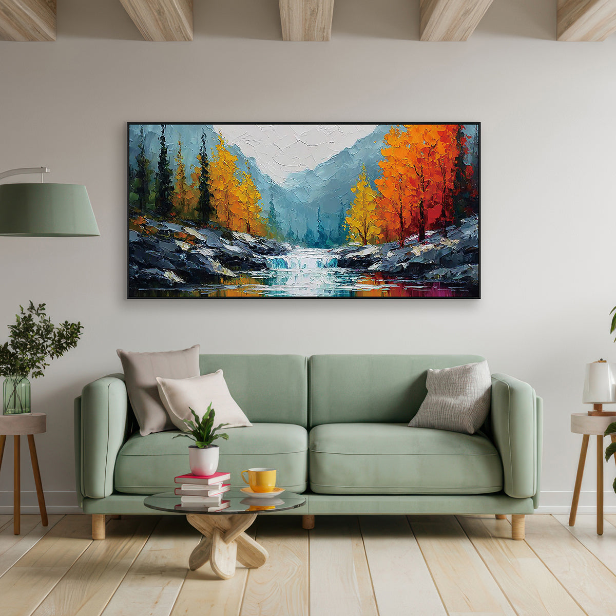 Autumn Cascade Textured Landscape Painting #RIK1 (241)