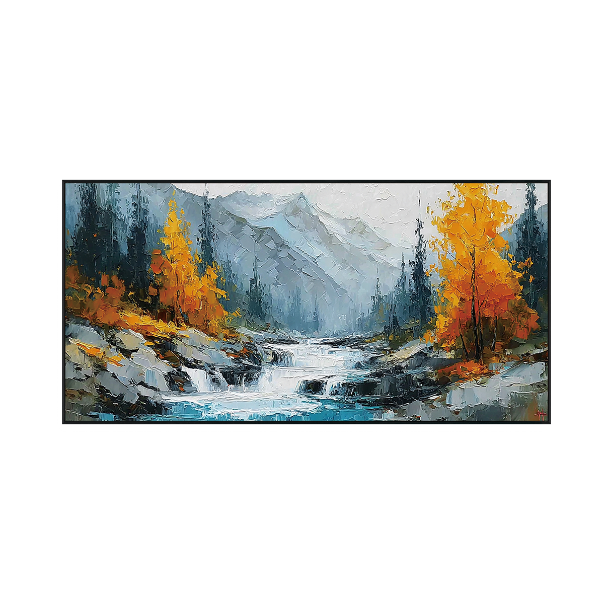 Golden Falls Textured Mountain Painting #RIK1 (244)
