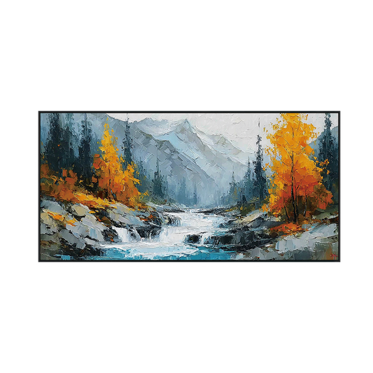 Golden Falls Textured Mountain Painting #RIK1 (244)