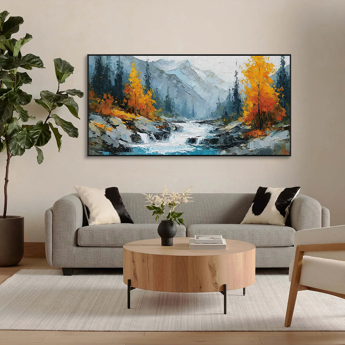 Golden Falls Textured Mountain Painting #RIK1 (244)