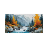 Golden Falls Textured Mountain Painting #RIK1 (244)