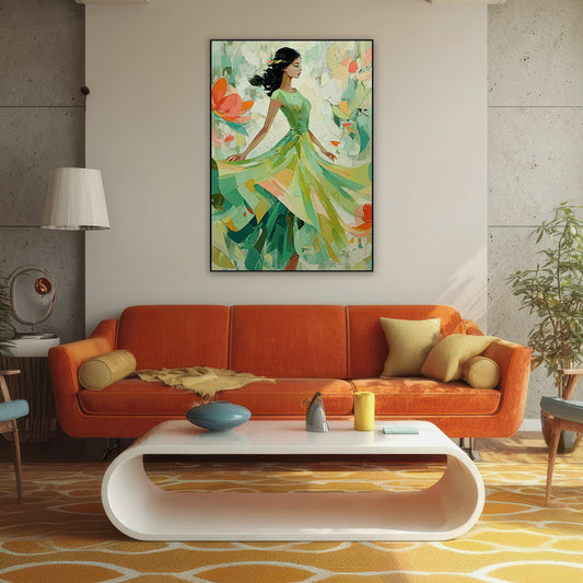 Emerald Grace Modern Woman in Green Abstract Painting #RIK1(256)