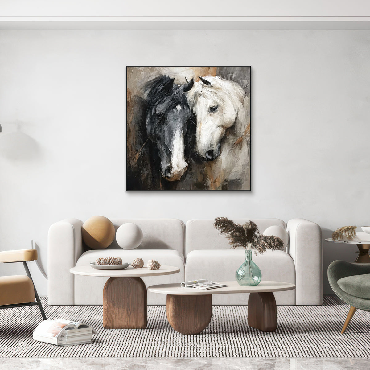 Eternal Bond Black and White Horse Painting #RIX-1