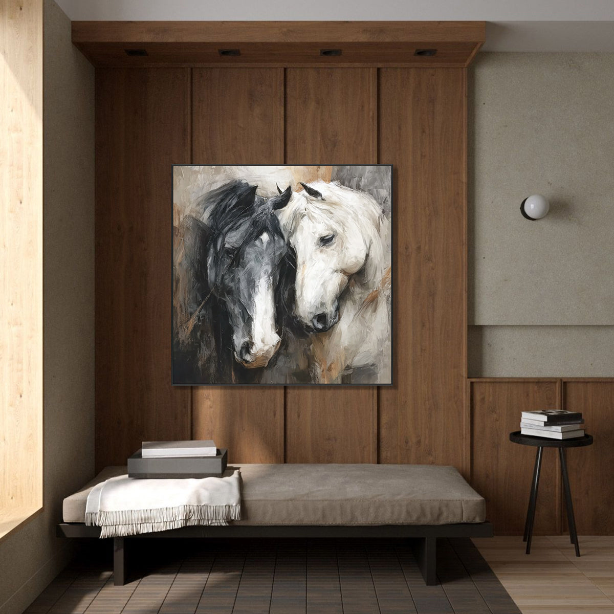 Eternal Bond Black and White Horse Painting #RIX-1