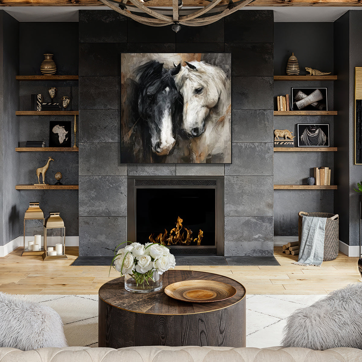 Eternal Bond Black and White Horse Painting #RIX-1