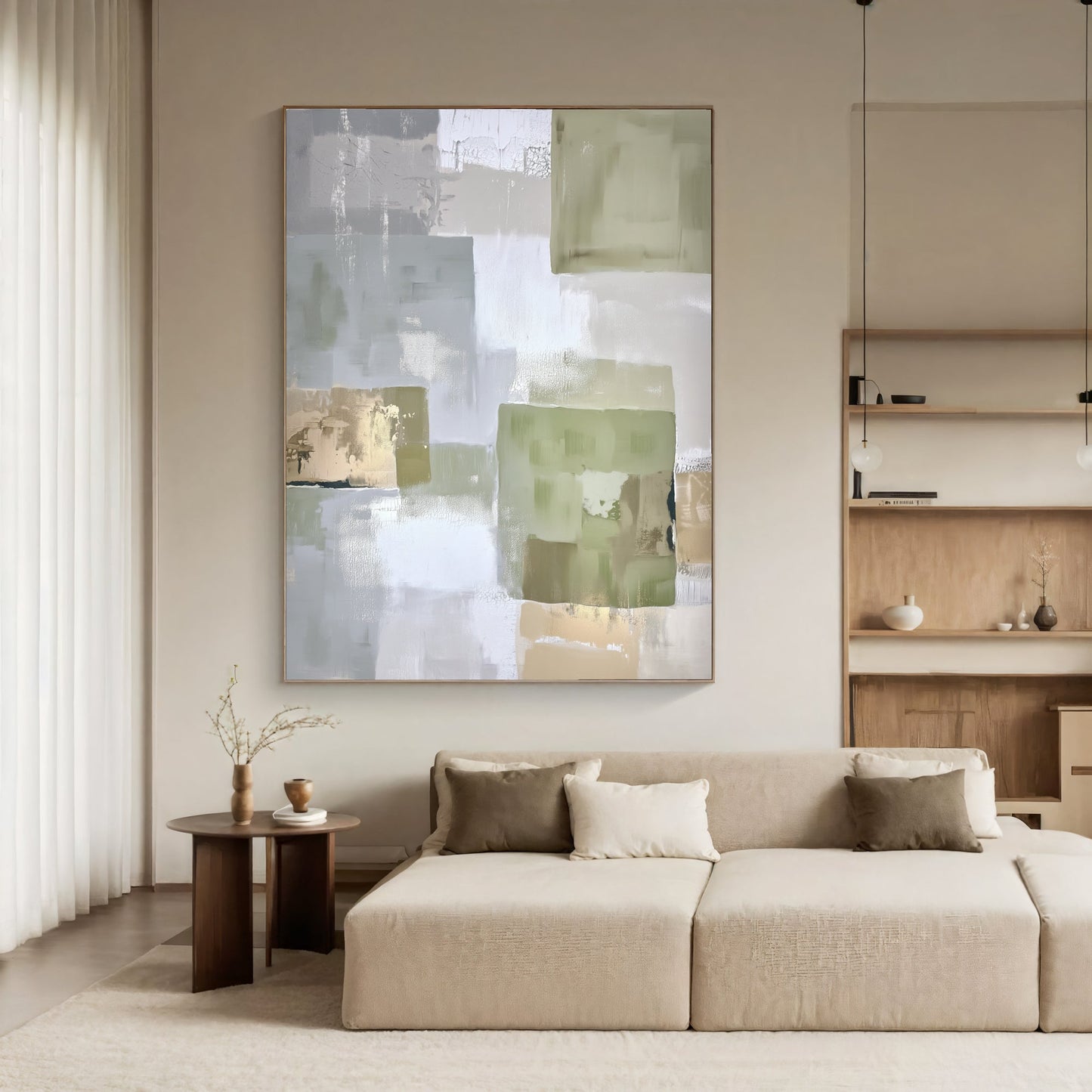 Soft Green Geometry – Abstract Blocks Painting