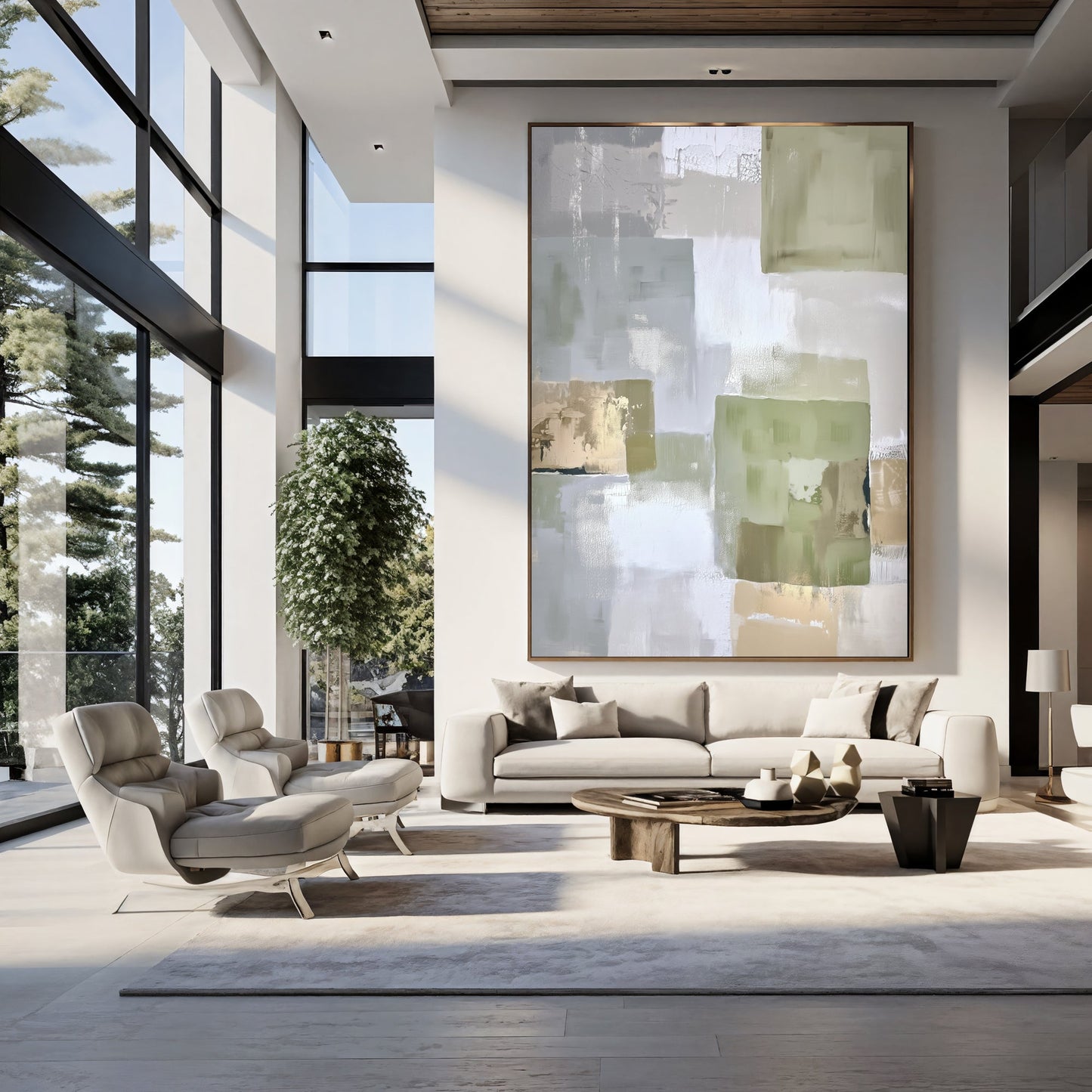 Soft Green Geometry – Abstract Blocks Painting