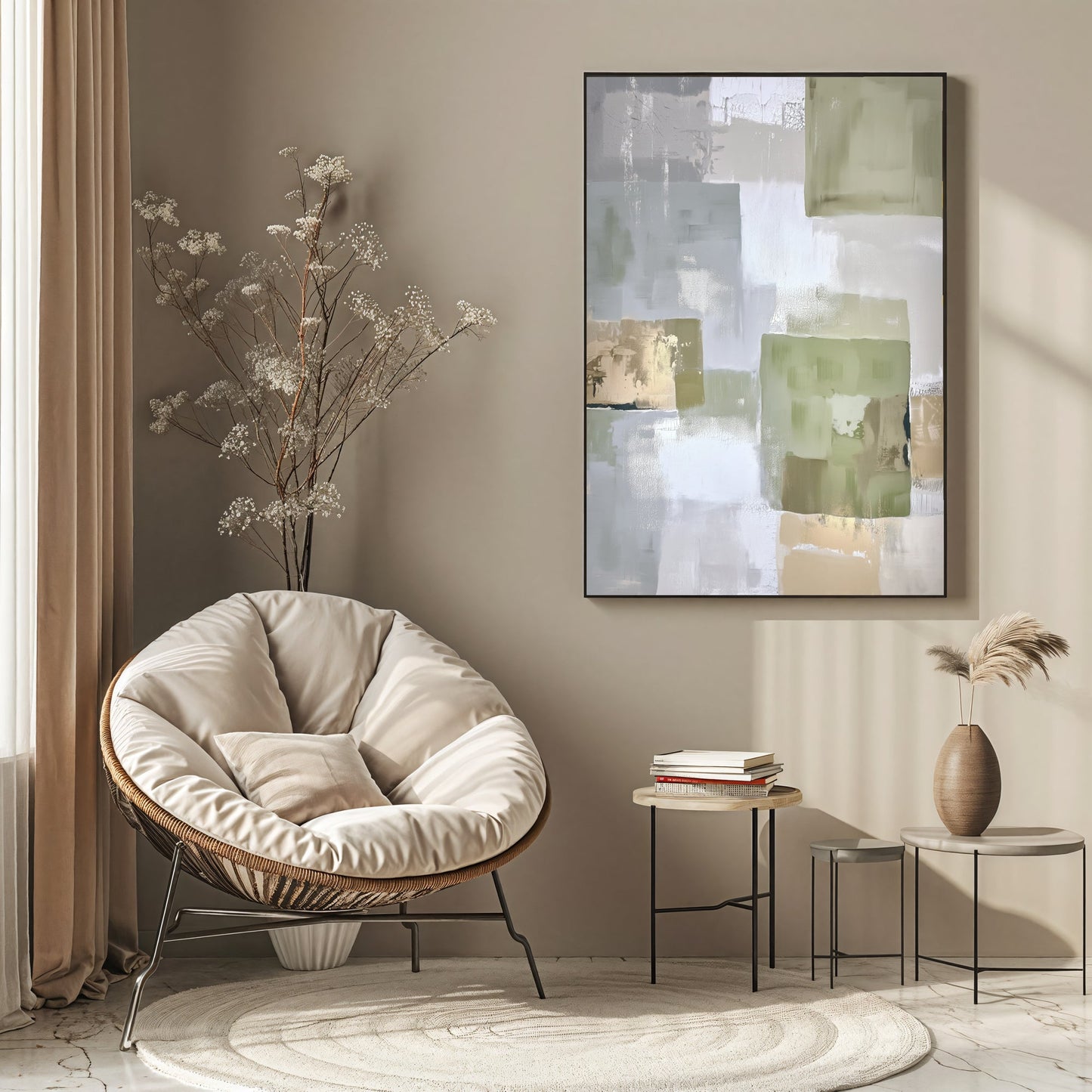 Soft Green Geometry – Abstract Blocks Painting