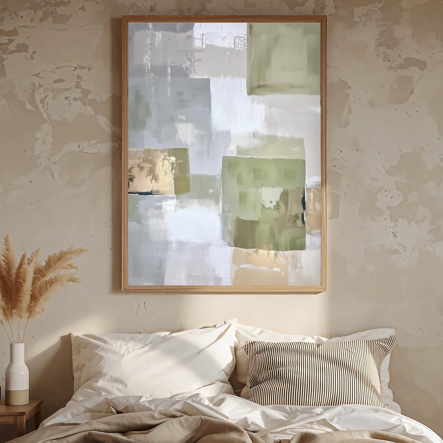 Soft Green Geometry – Abstract Blocks Painting