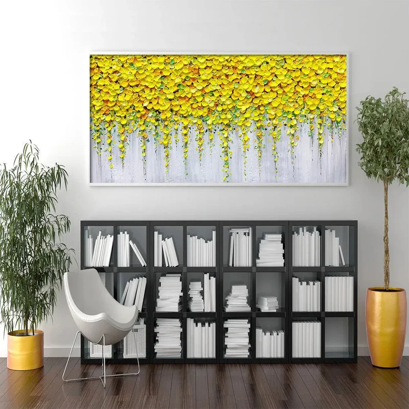 Golden Cascade Floral Abstract Painting