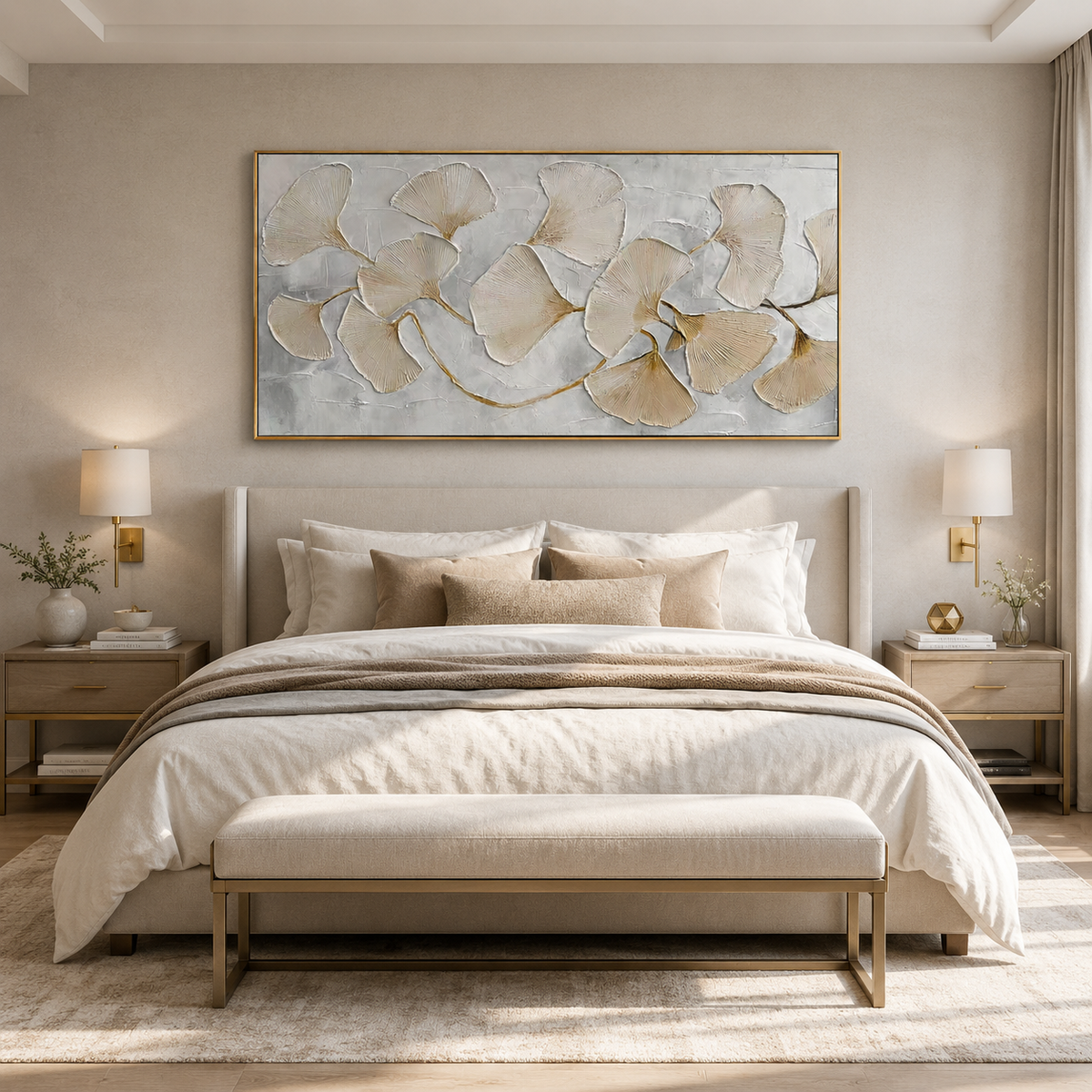 Golden Harmony Ginkgo Leaf Painting
