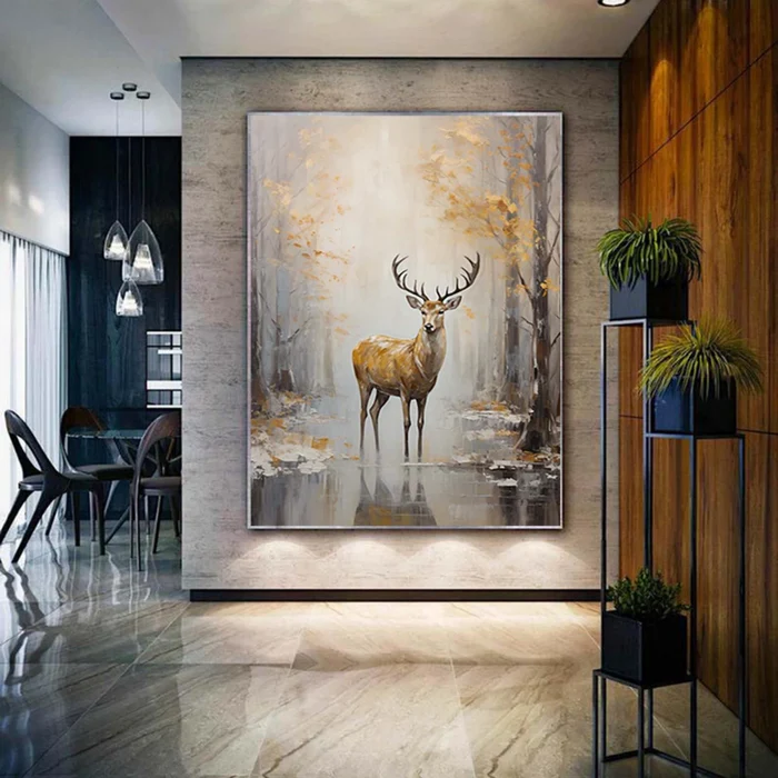 Golden Forest Serenity Deer Painting