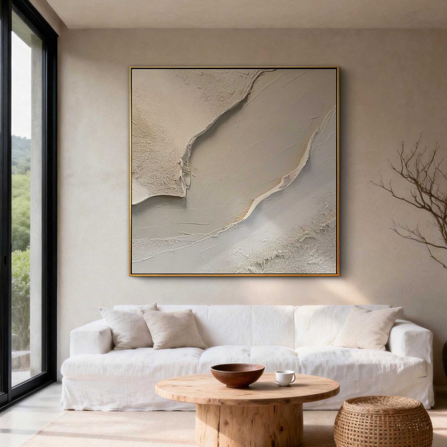 Cream Shoreline Impasto Abstract Painting