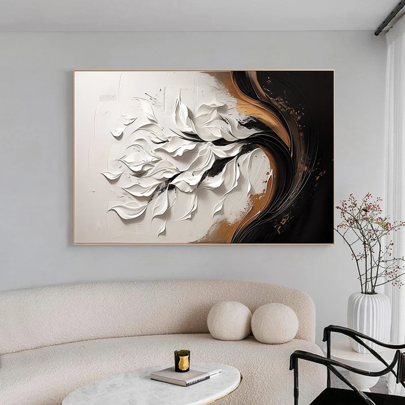 Flowing Elegance Black & White Textured Painting