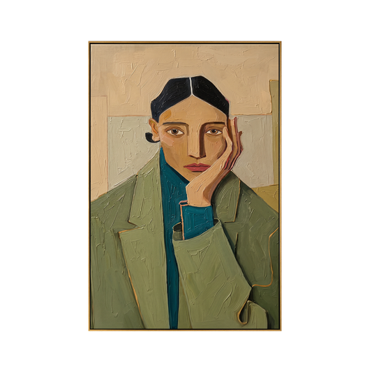Contemplative Green Coat Portrait Canvas Art