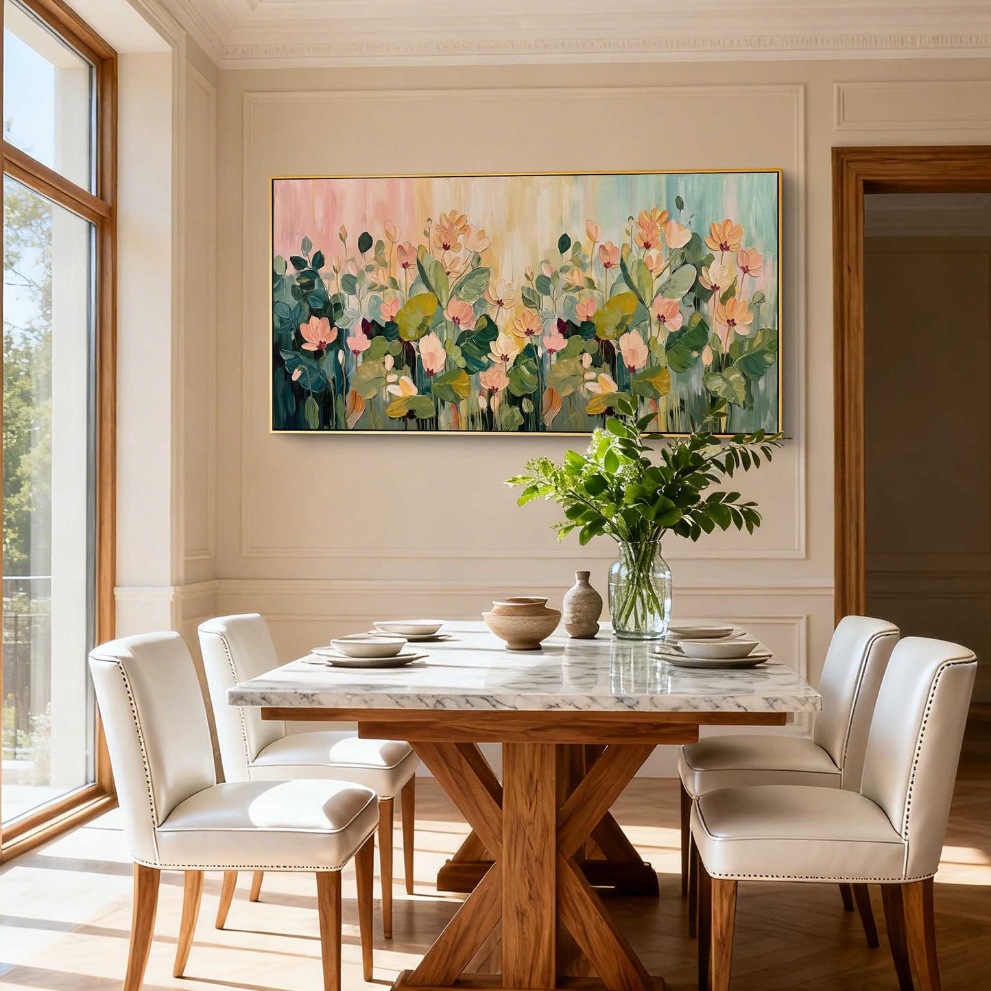 Blush Meadow Floral Impasto Oil Painting