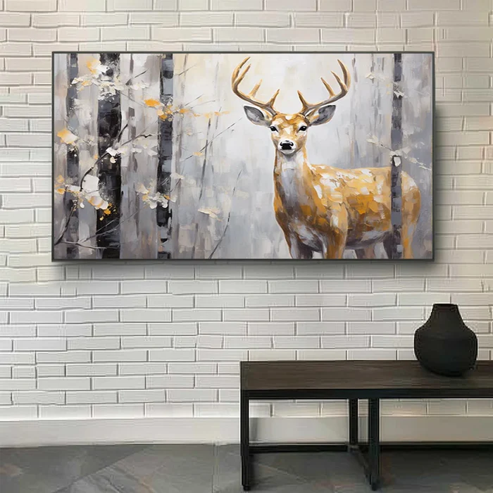 Golden Forest Stag Oil Painting