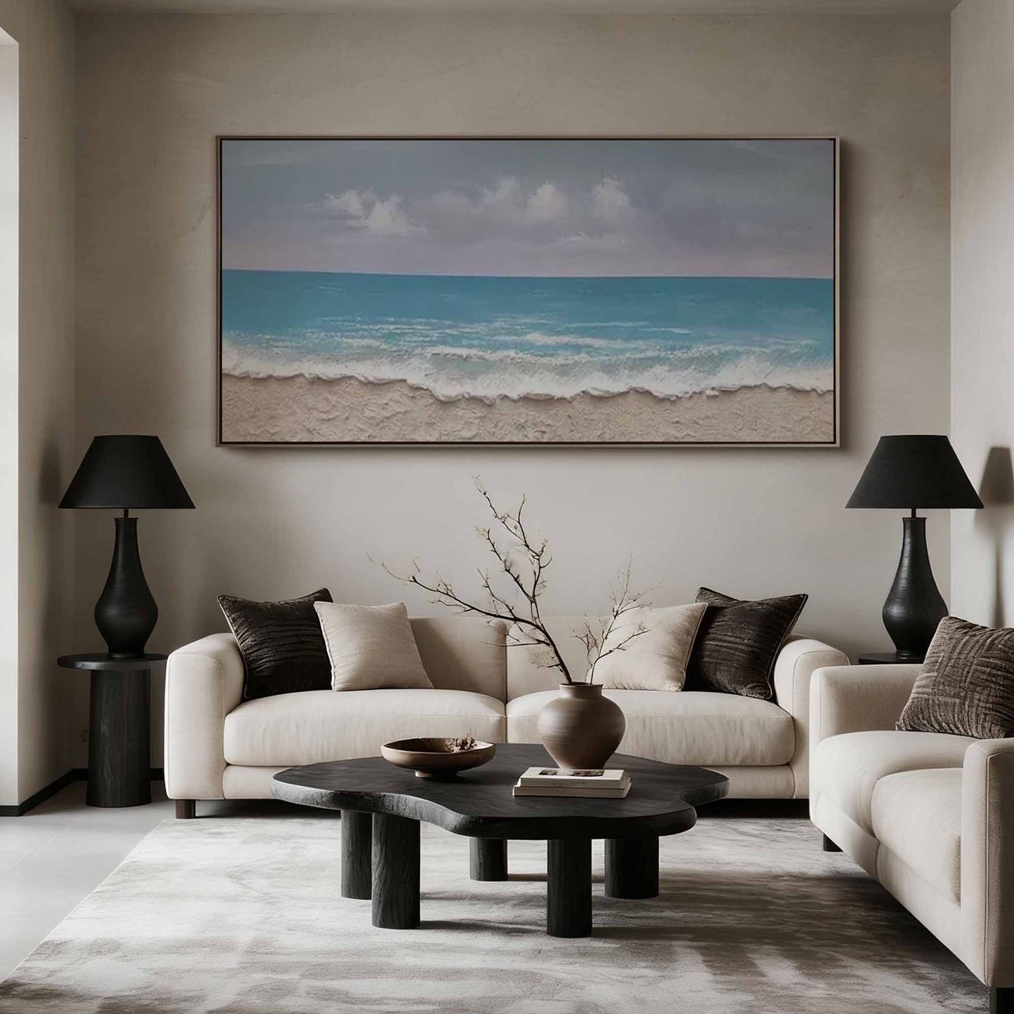 Turquoise Shoreline Textured Ocean Painting