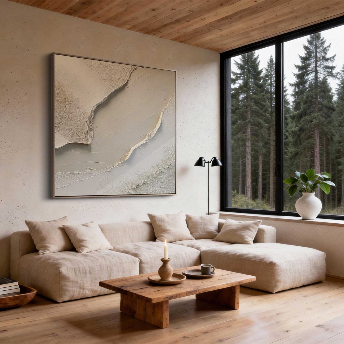 Cream Shoreline Impasto Abstract Painting