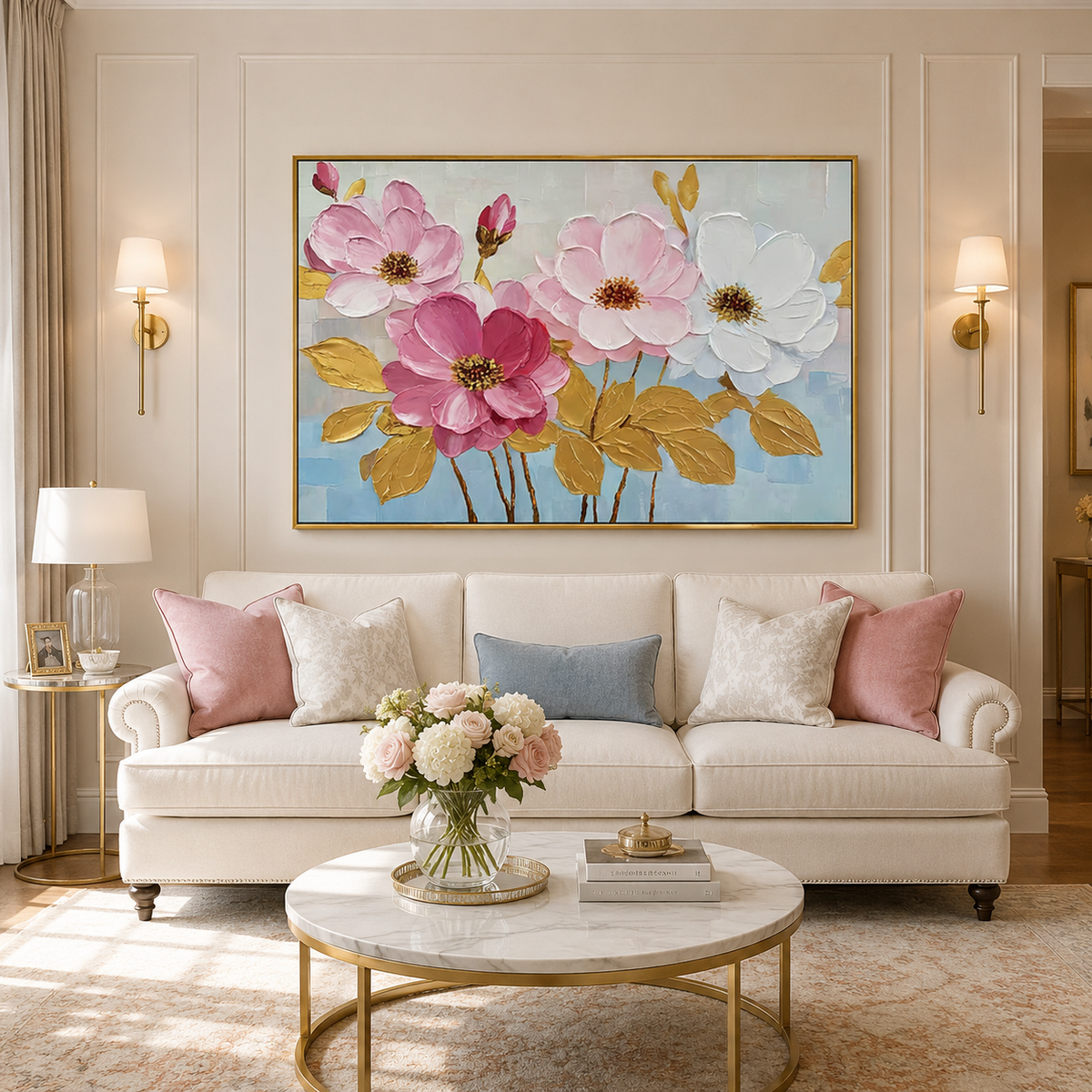 Blush Harmony Textured Floral Painting #RIH3