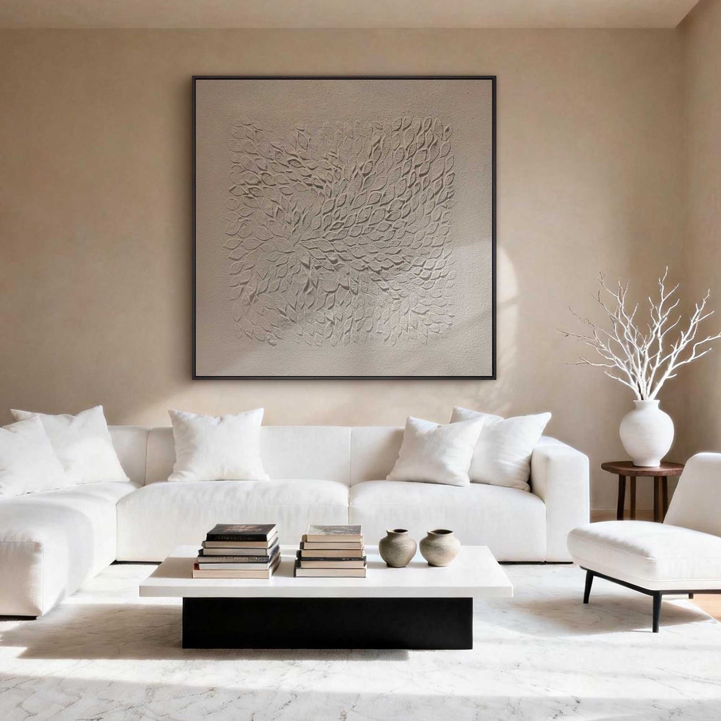 White Leaf Impasto Abstract Painting