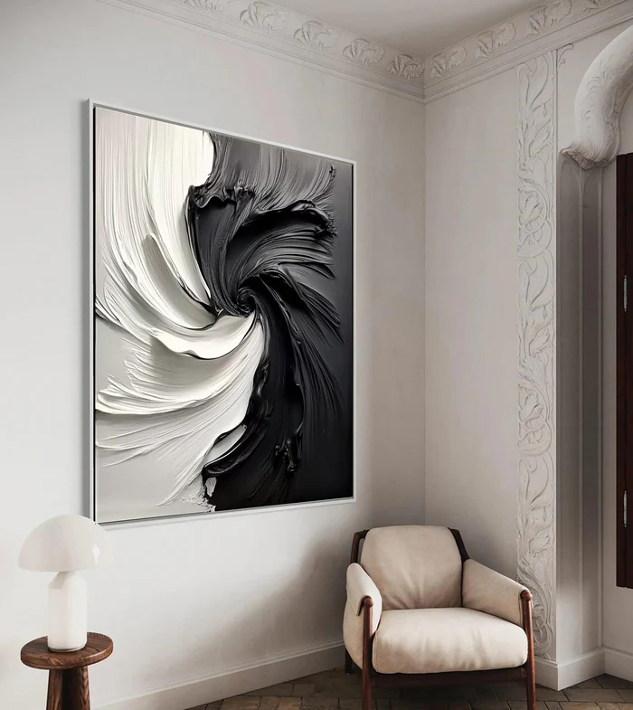 Monochrome Whirl Abstract Painting
