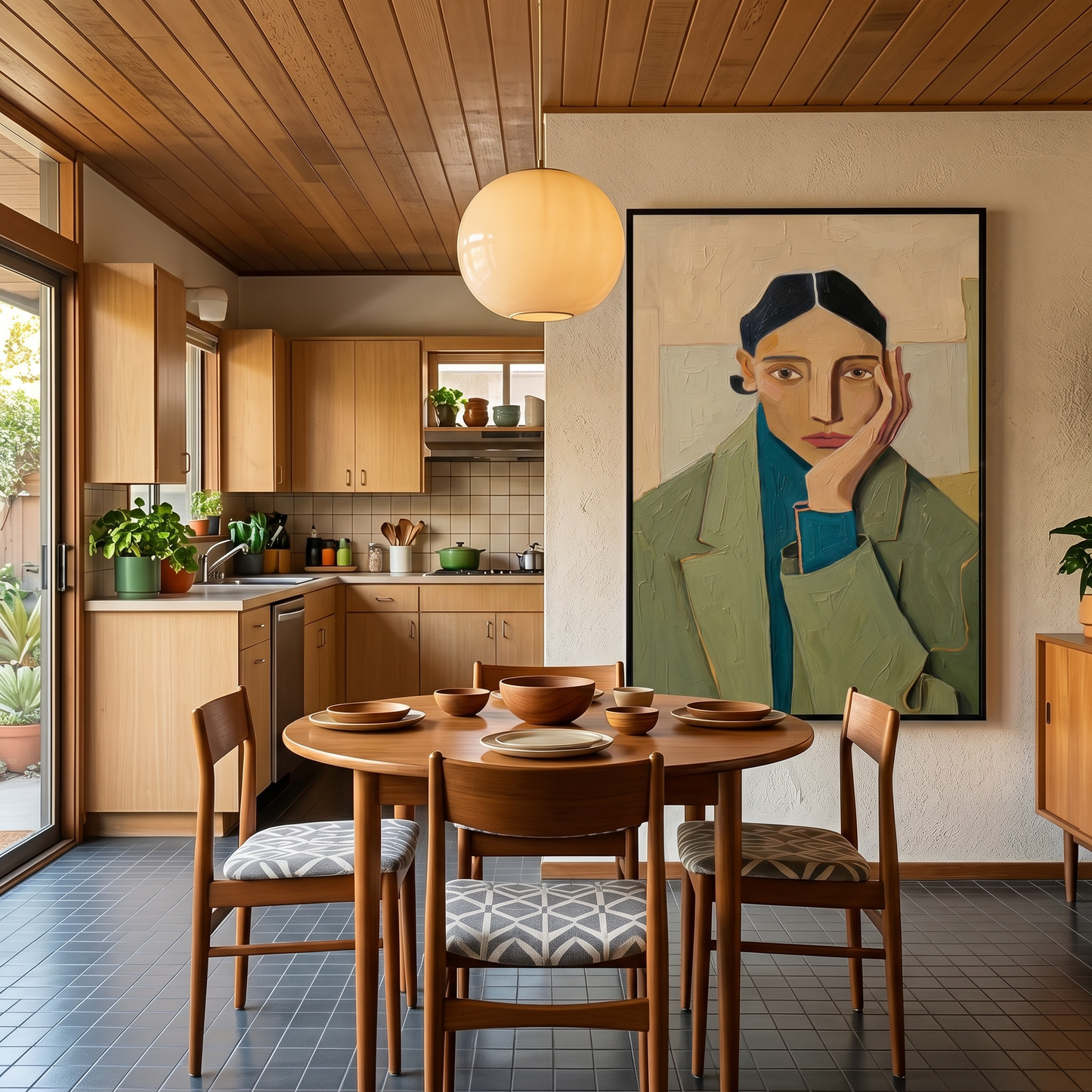Contemplative Green Coat Portrait Canvas Art