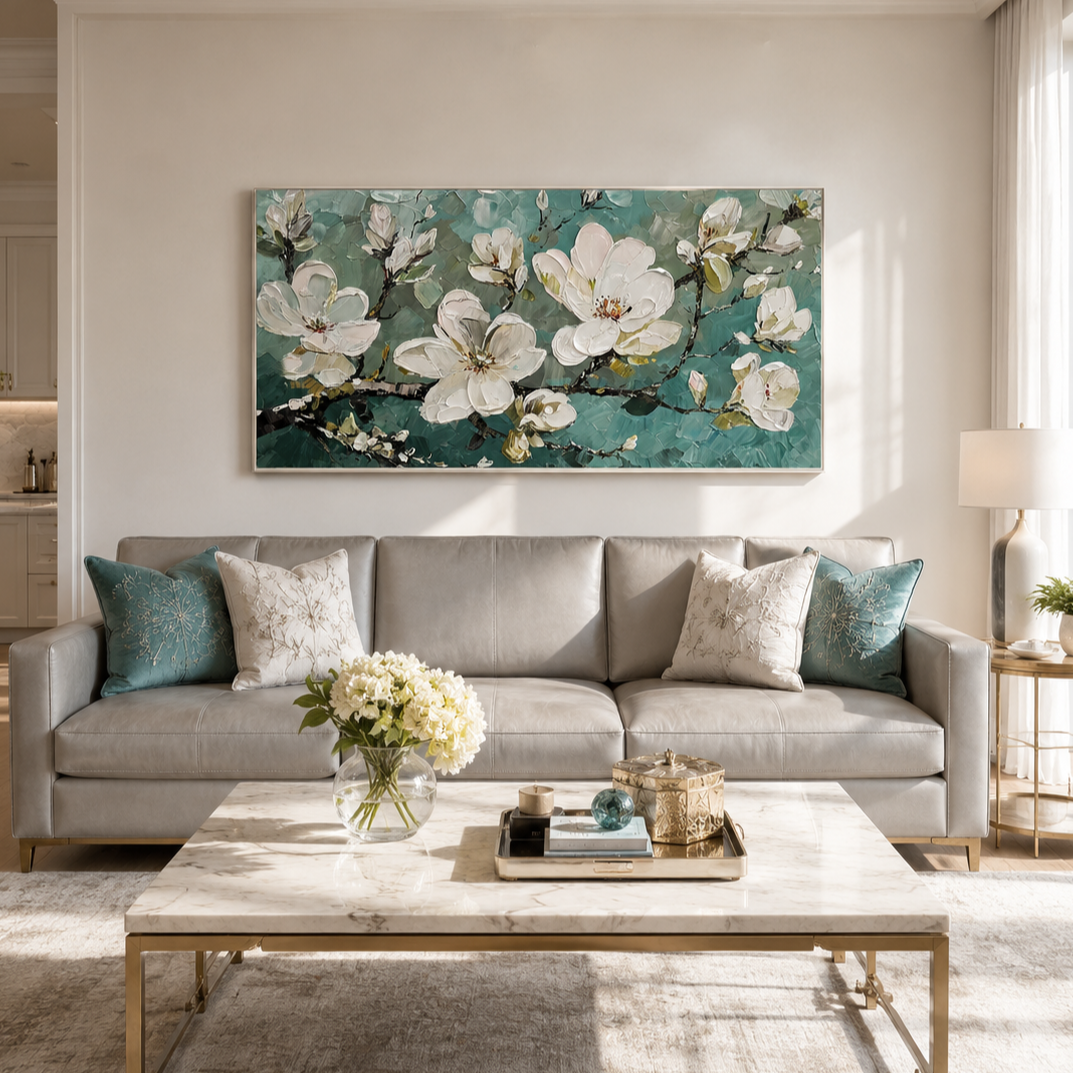 White Floral Textured Painting