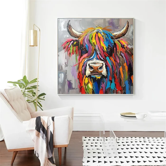 Rainbow Spirit Highland Cow Painting