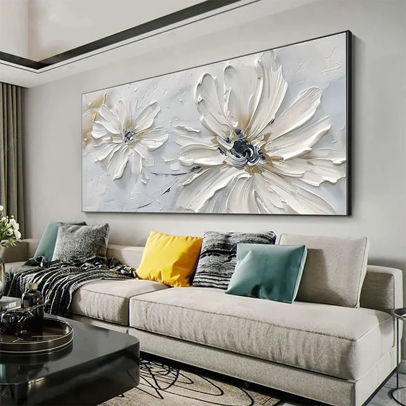 White Floral Textured Painting