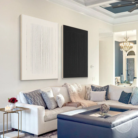 Dual Balance Black and White Textured Painting Set Set of 2