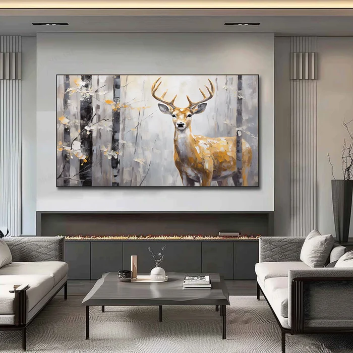 Golden Forest Stag Oil Painting