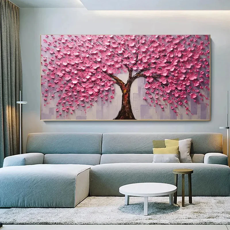 Pink Sakura Tree Textured Painting