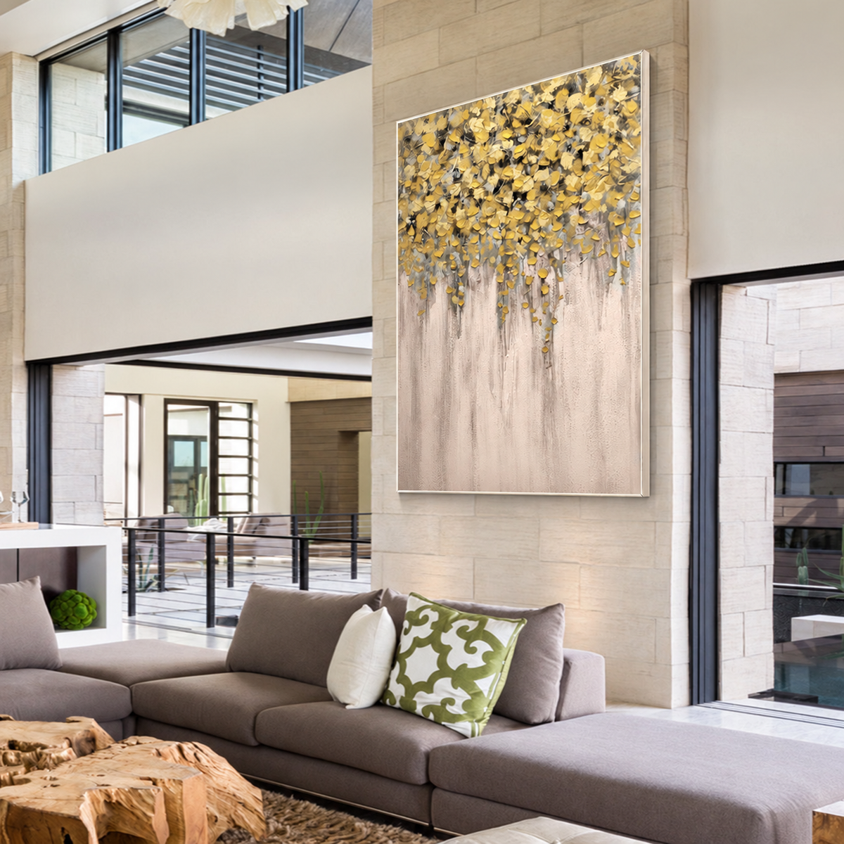 Golden Cascade Botanical Abstract Painting