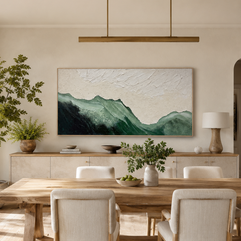 Mist Valley Textured Green Abstract Painting