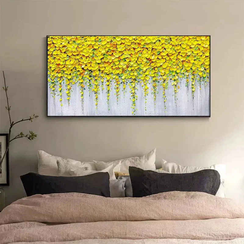 Golden Cascade Floral Abstract Painting